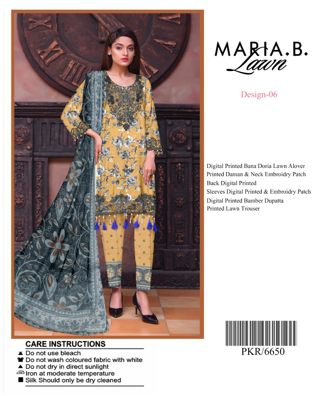 Maria B Digital Lawn All over Print with Signature Designer Patches