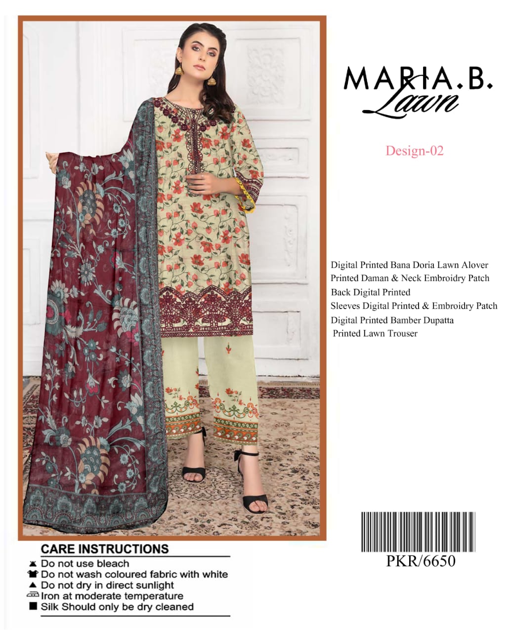 Maria B Digital Lawn All over Print with Signature Designer Patches