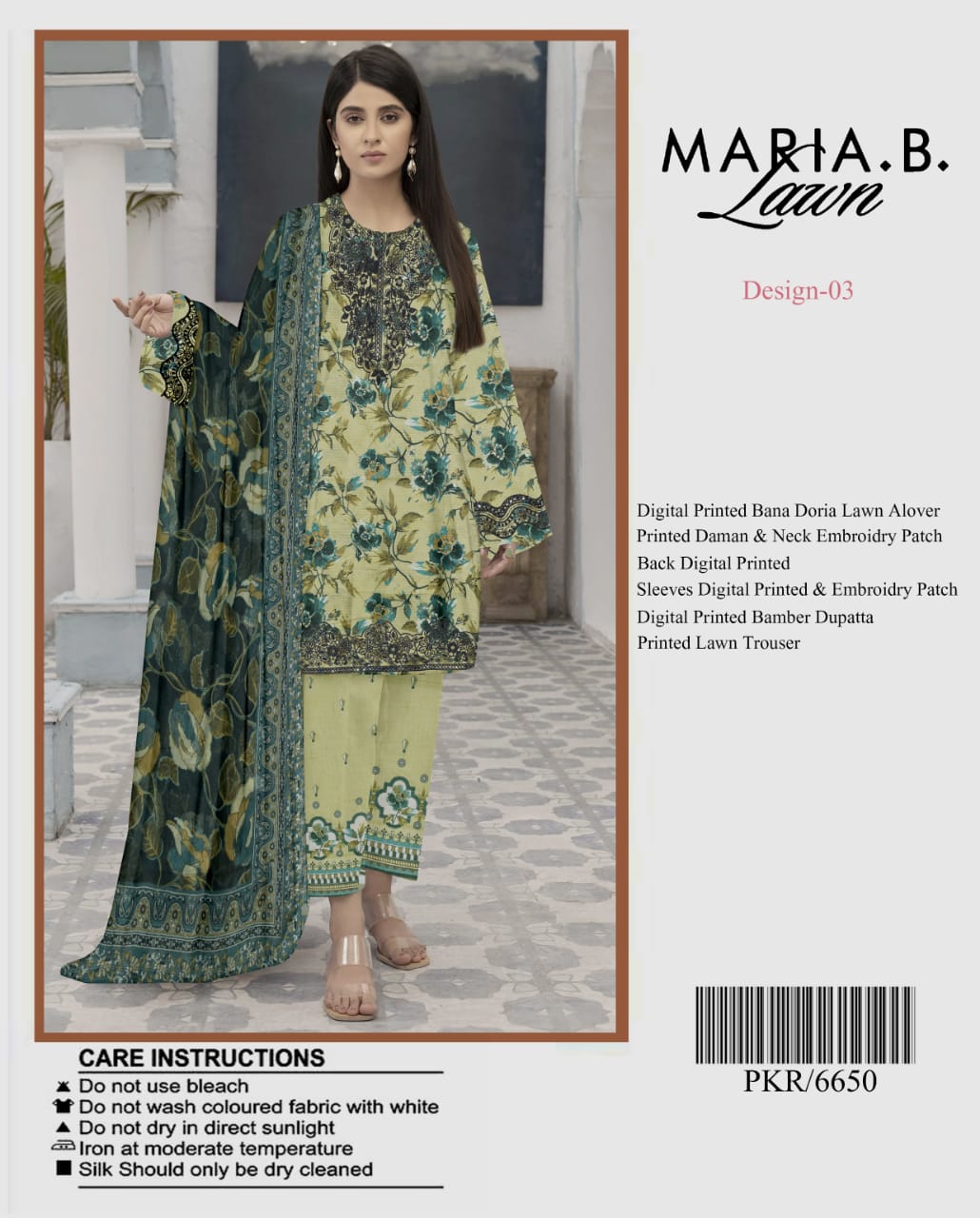 Maria B Digital Lawn All over Print with Signature Designer Patches
