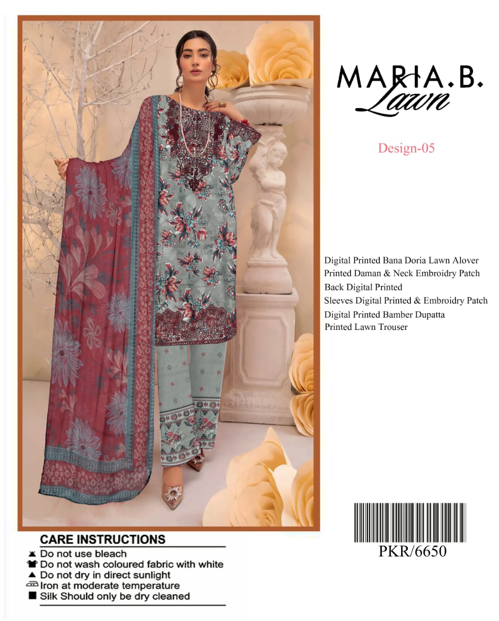 Maria B Digital Lawn All over Print with Signature Designer Patches