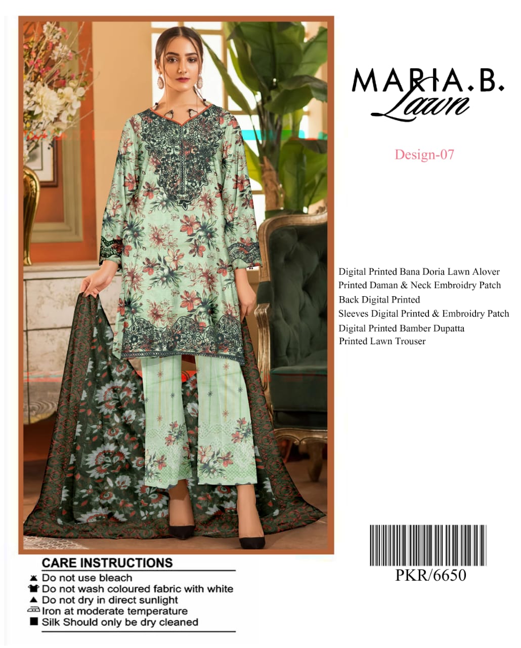 Maria B Digital Lawn All over Print with Signature Designer Patches