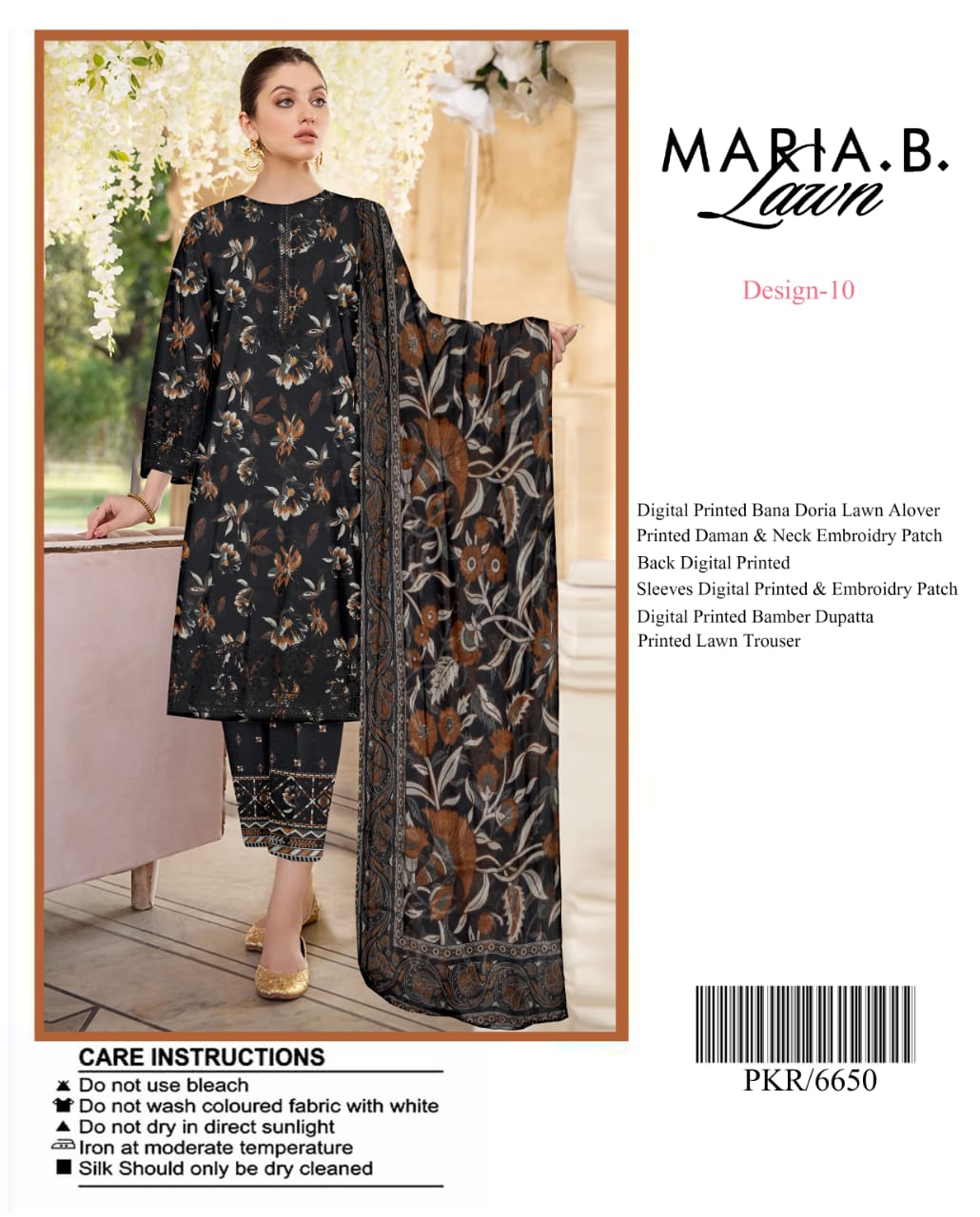 Maria B Digital Lawn All over Print with Signature Designer Patches