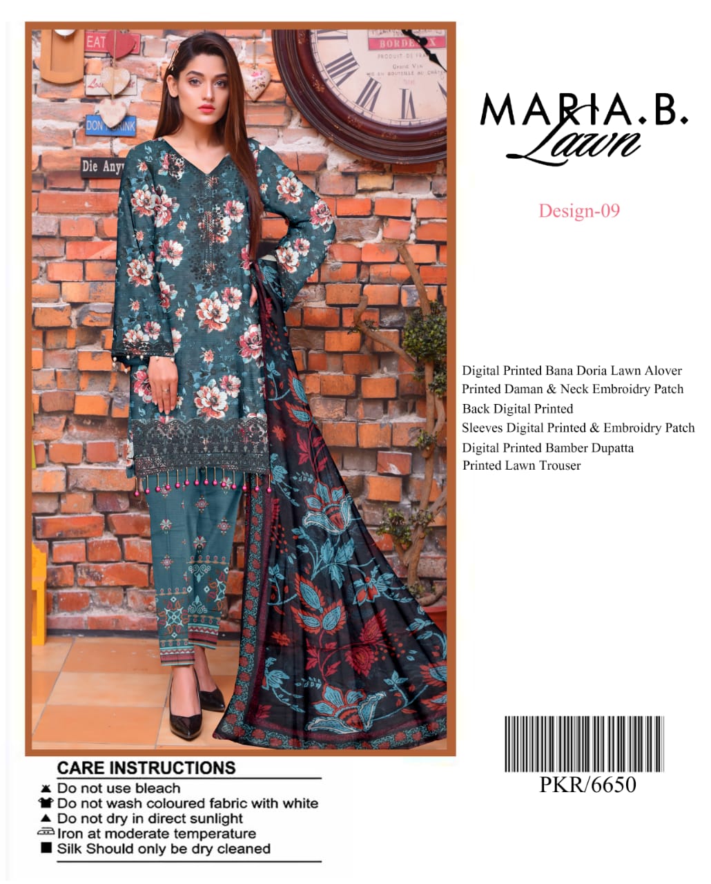 Maria B Digital Lawn All over Print with Signature Designer Patches