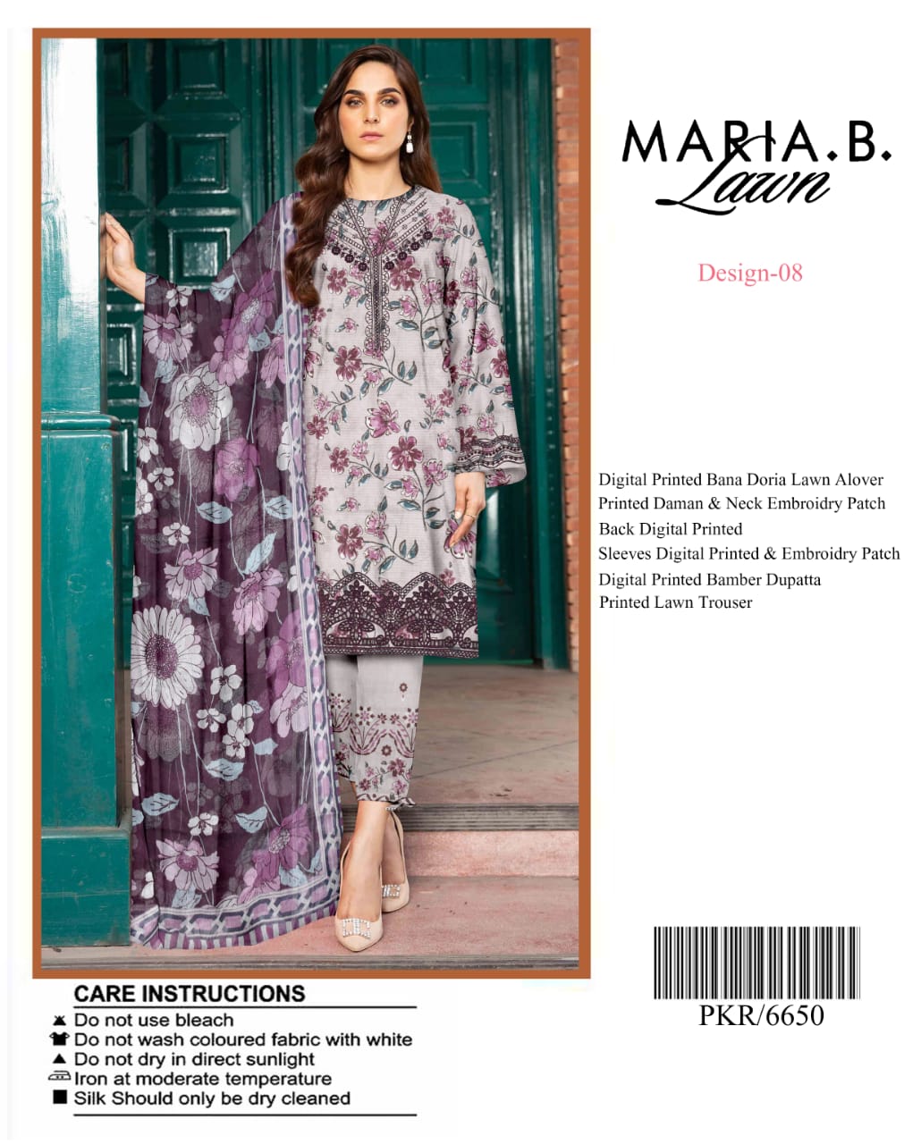 Maria B Digital Lawn All over Print with Signature Designer Patches